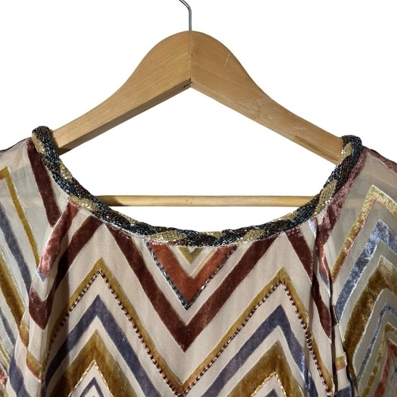 FREE PEOPLE *Ultra RARE* Beaded Velvet Chevron Long Sleeve Maxi Dress - Picture 7 of 14